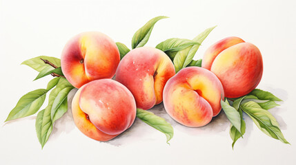 Watercolor painting of some peaches on a white background