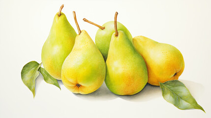 Watercolor painting of some pears on a white background