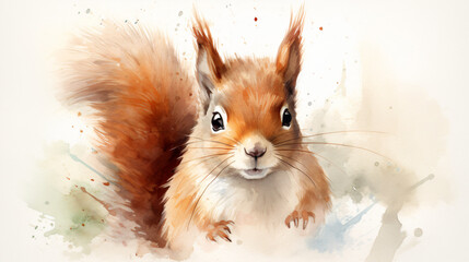 Watercolor portrait of a Red Squirrel or Scours vole - obrazy, fototapety, plakaty