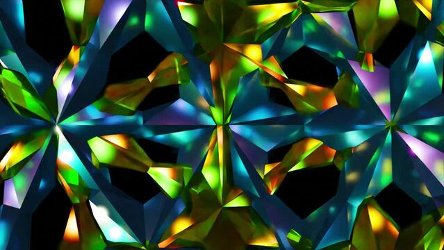 Abstract background 3D animation shiny glass and metal reflective objects movement rotation play of light.