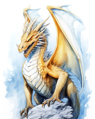 Watercolor yellow dragon. Symbol of new 2024 year, isolated