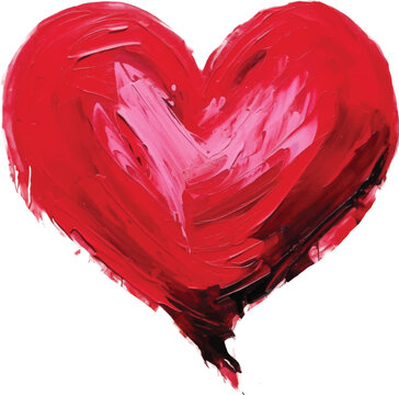A red heart painted with acrylic paint on a white background