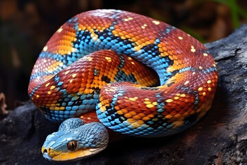 Fototapeta premium Bright colored snake in the park. 
