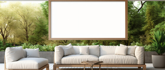 White empty frame mockup horizontal outdoor