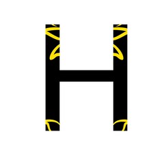 alphabet H with black and yellow texture on a white background