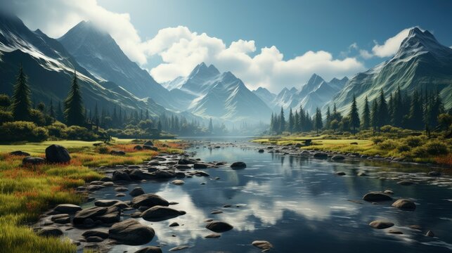 Mountains Reflected On Kinney Lake, HD, Background Wallpaper, Desktop Wallpaper