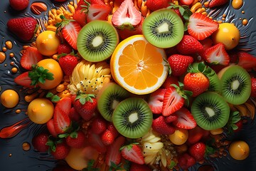 Naklejka na ściany i meble Vitamin C Bounty: Exploring Fruits Rich in Nutritious Benefits, Citrus Delights: A Selection of Fruits Abundant in Vitamin C, Nourishing Citrus: Fruits Bursting with Vitamin C Goodness.
