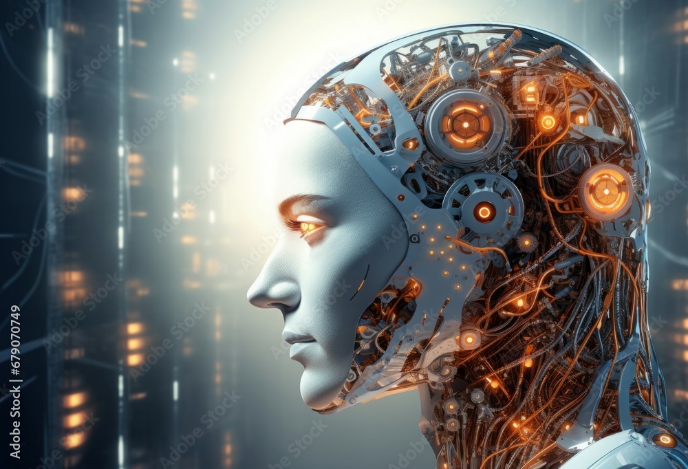 Poster Robotic artificial intelligence process. Innovative robot machine smart system. Generate ai