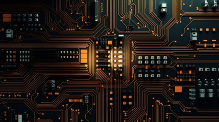 A circuit board displaying intricate electronic microchip arrangements.