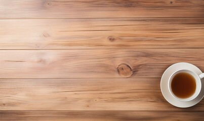 Fresh tea on vintage wooden breakfast table. Top View. Copy Space. Generative AI