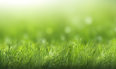 Obraz premium Lush green grass meadow background, copy space. Generative AI