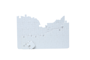 PNG, White puzzle with missing elements, isolated on white background