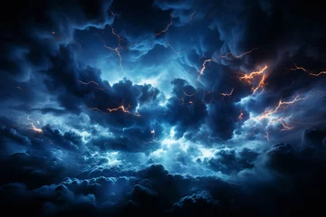 Tuinposter Dangerous and violent lightning, lightning storm events. © Gun