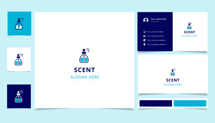 Scent logo design with editable slogan. Branding book and business card template.