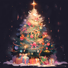 幸福なクリスマスツリーのイラスト
