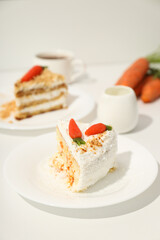 Tasty and delicious food concept - carrot cake