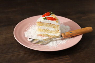 Tasty and delicious food concept - carrot cake
