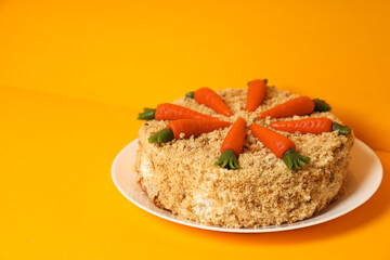Tasty and delicious food concept - carrot cake