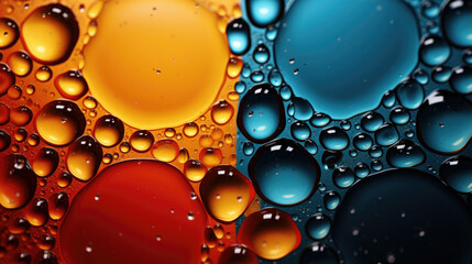 Macro abstract background of multicolored oil and water drops