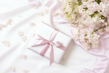 Feminine wedding mockup with flowers and ribbon