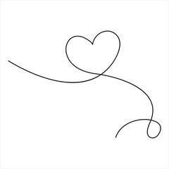 Continuous one line art drawing heart shape vector illustration of minimalist outline love concept
