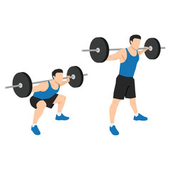 Fototapeta na wymiar Man doing wide stance sumo barbell squats exercise. Flat vector illustration isolated on white background