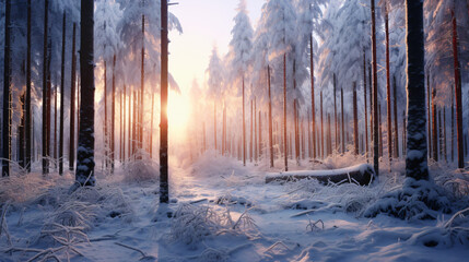 Winter forest in the morning