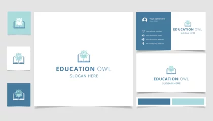 Rolgordijnen Education owl logo design with editable slogan. Branding book and business card template. © Mariia