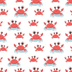 Fototapeta premium Print with cute crabs for children's clothing. Seamless pattern with crabs on a white background. Vector illustration