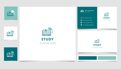 Study logo design with editable slogan. Branding book and business card template.