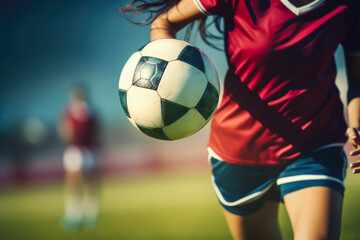 Fototapeta premium Female soccer player with ball close up