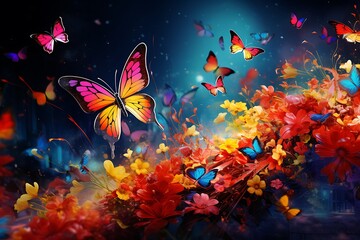 Fototapeta na wymiar Fluttering Splendor: A Colorful Butterfly Background Bringing Joy and Beauty, Vibrant Wings: Captivating Colors Adorning a Butterfly Background, Kaleidoscope of Butterflies: A Riot of Color in a Beaut