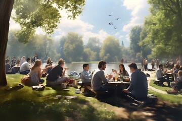 group of tourist in the park interacting with the local community