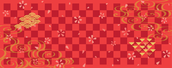 カジュアルな赤の和風背景素材（横長バナー）