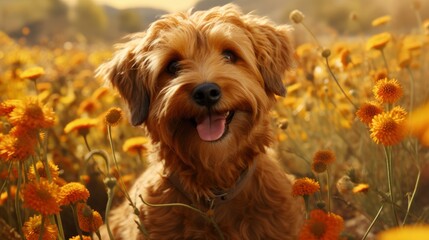 Happy Dog Flowers Pet Smiling Field, HD, Background Wallpaper, Desktop Wallpaper