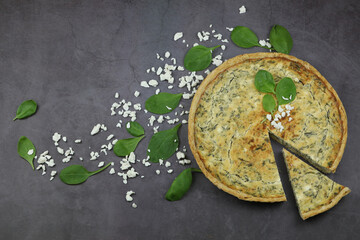 Delicious Quiche pie with cottage cheese and spinach filling
