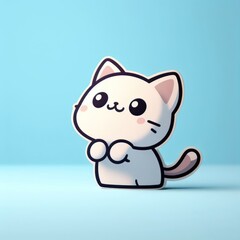 Cute little kitten looking upwards against a blue background and space for text.