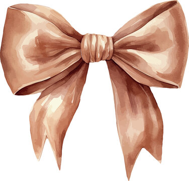 Satin redish bow, watercolor vector illustration and christmas element. Template for gift decoration, greeting cards, invitation, wedding card, save the date, celebration, anniversary, birthday, party