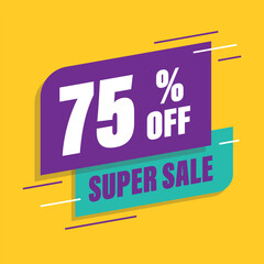 Seventy five 75% percent purple and green sale tag vector