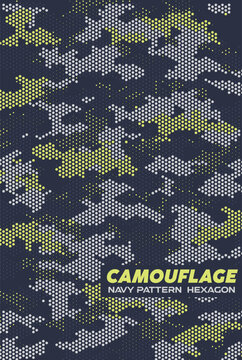 army navy camouflage pattern design modern hexagon digital background vector illustration military gear template grey green blue abstract