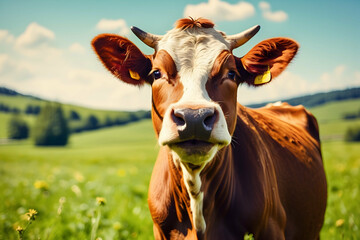 portrait of cow in the field