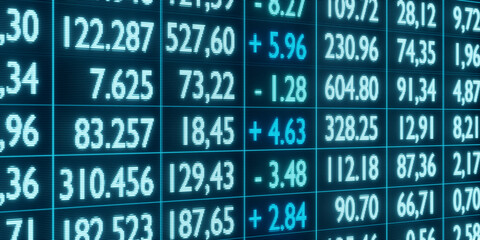 Numbers, financial figures, statistics. Blue spreadsheet with business data. Analyzing, market research, financial report. 3D illustration