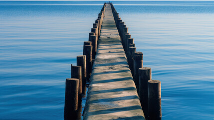 Fototapeta premium Wooden Pier Extending into Calm Blue Waters