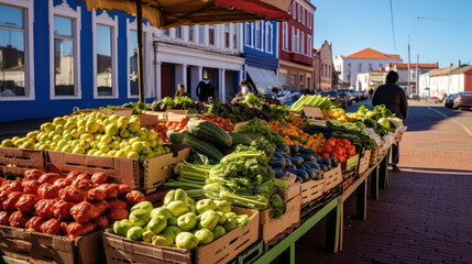 Fresh Produce on Display at Outdoor Market Street