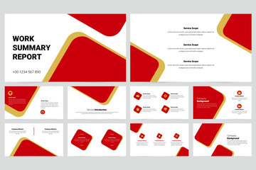 Red and gold modern business work report slide presentation template
