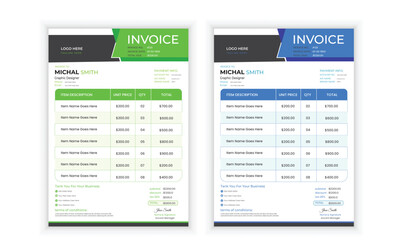 Business invoice form template. Invoicing quotes, money bills or price invoices and payment agreement design templates. Tax form, bill graphic or payment receipt page vector 
