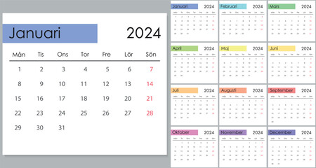 Calendar 2024 on Swedish language, week start on Monday