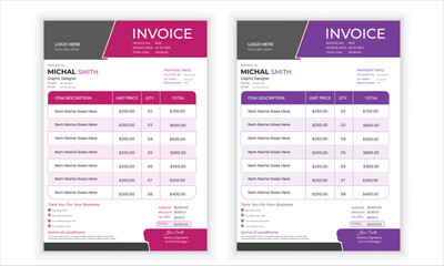 Business invoice form template. Invoicing quotes, money bills or price invoices and payment agreement design templates. Tax form, bill graphic or payment receipt page vector 