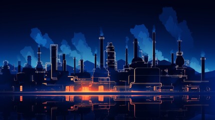 Creative illustration of factory line manufacturing industrial plant scen interior background. Art design the silhouette of the industry 4.0 zone template. Abstract concept graphic element