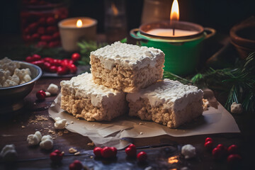 Fototapeta na wymiar Creating Rice Krispies treats, christmas season